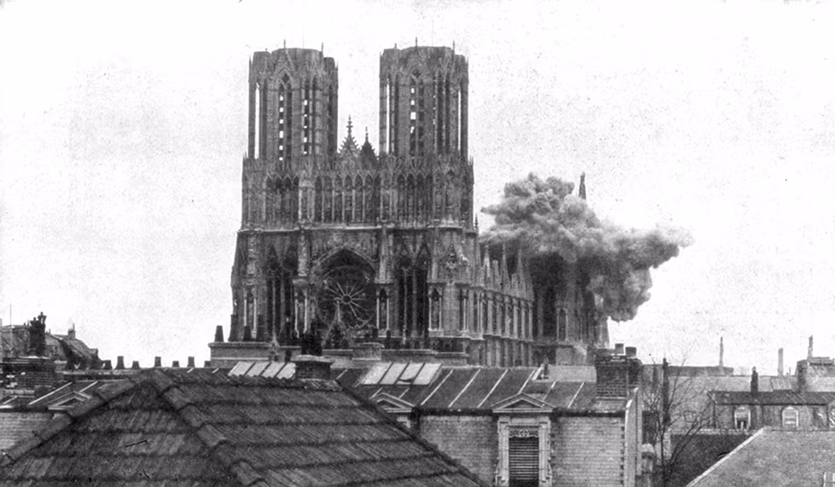 WWI, Direct Hit, Reims Cathedral, 1914