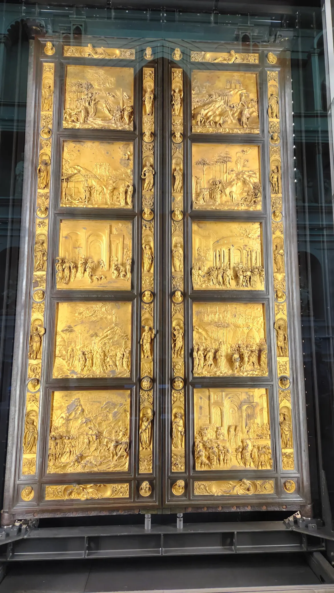 Gates of Paradise, gilded bronze doors by Lorenzo Ghiberti, 1425–52;