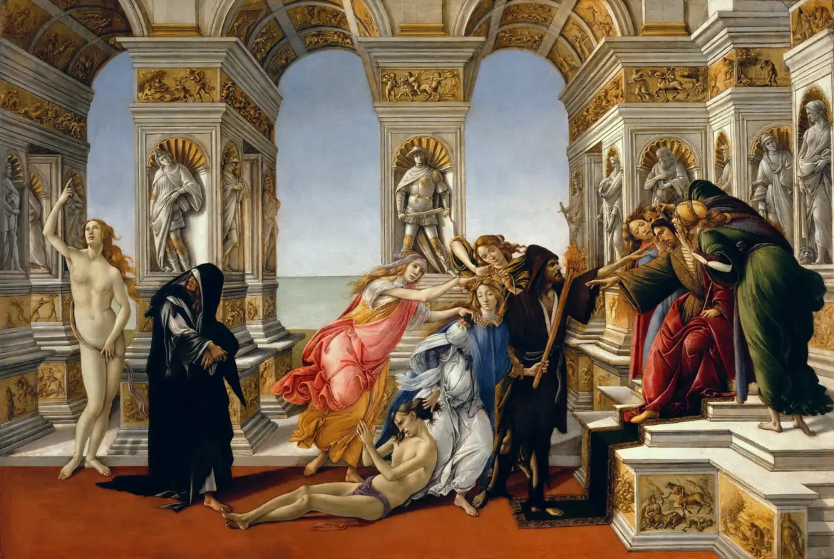 The Calumny of Apelles, Uffizi Gallery, Florence. Last work with allegorical-mythological subject by Sandro Botticelli to survive