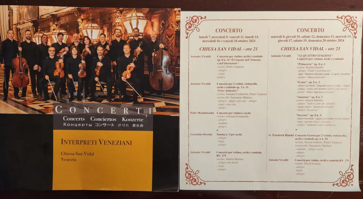 Interpreti Veneziani, Concert Program, San Vidal Church, Venice