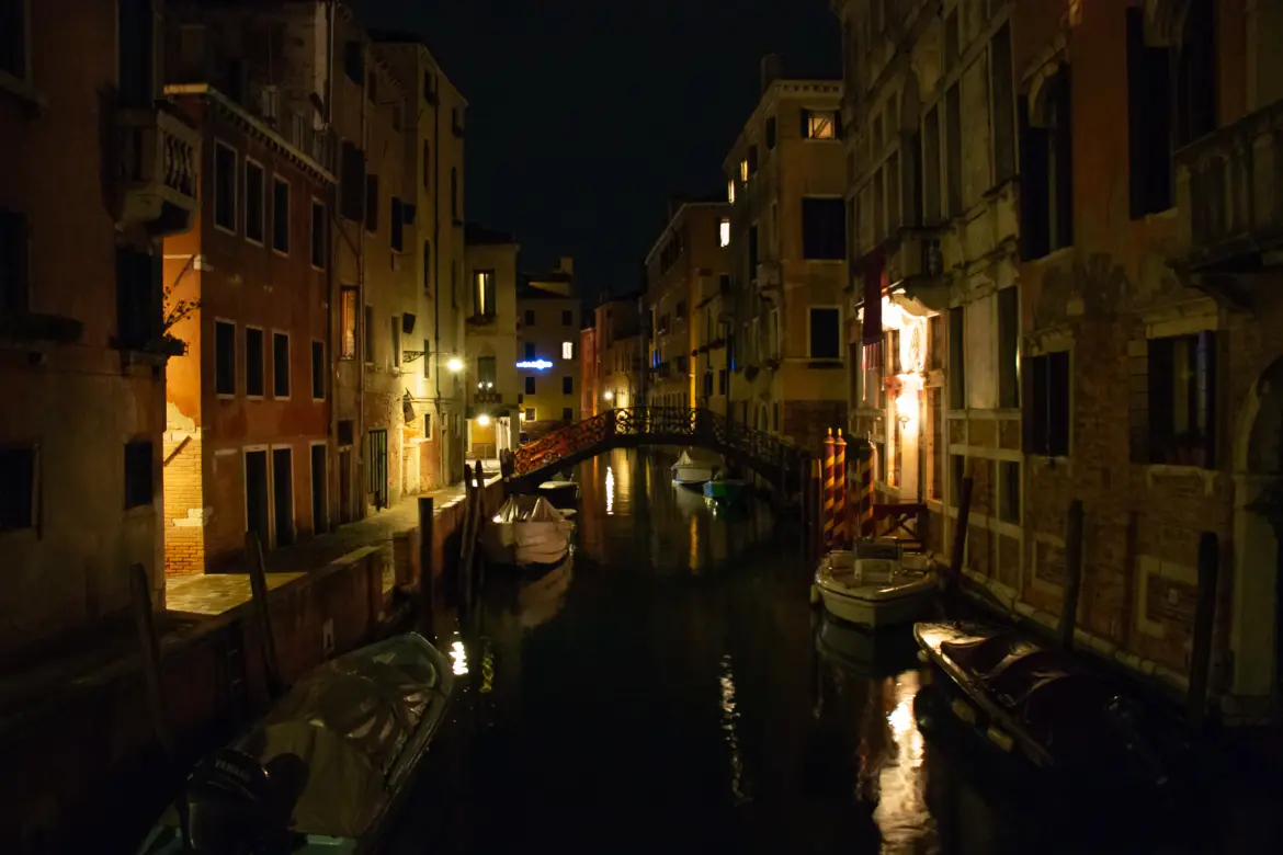 Canal in Venice at night