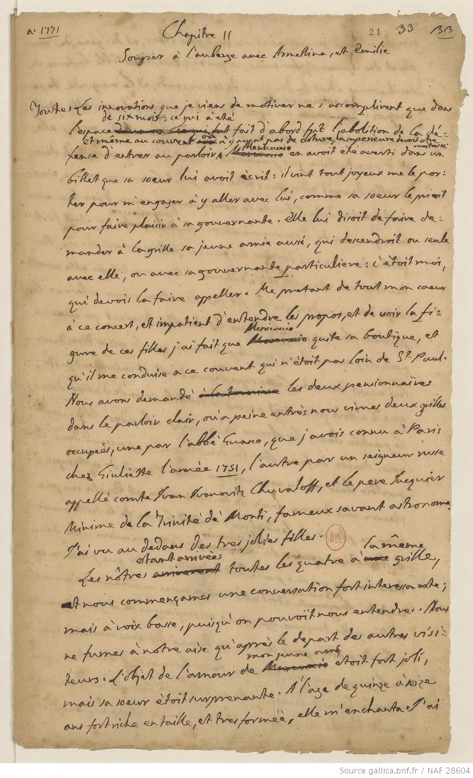 Page from Casanova’s memoir and autobiography entitled Histoire de ma vie (The Story of My Life)