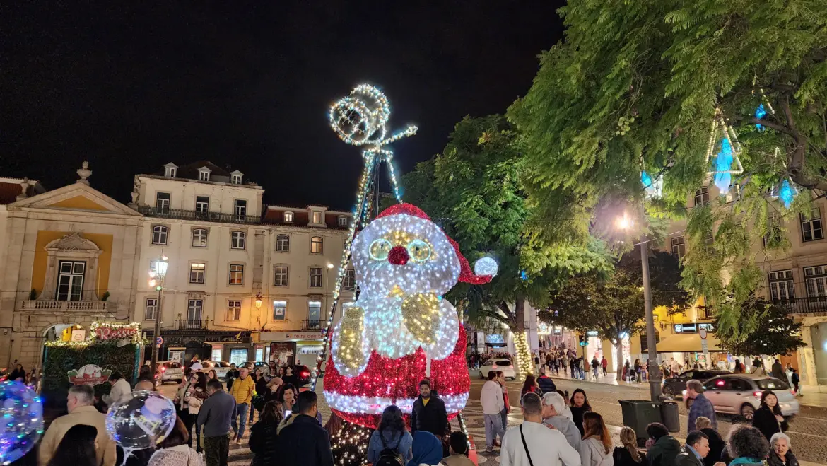 Christmas market, Rossio Square, Lisbon, Portugal