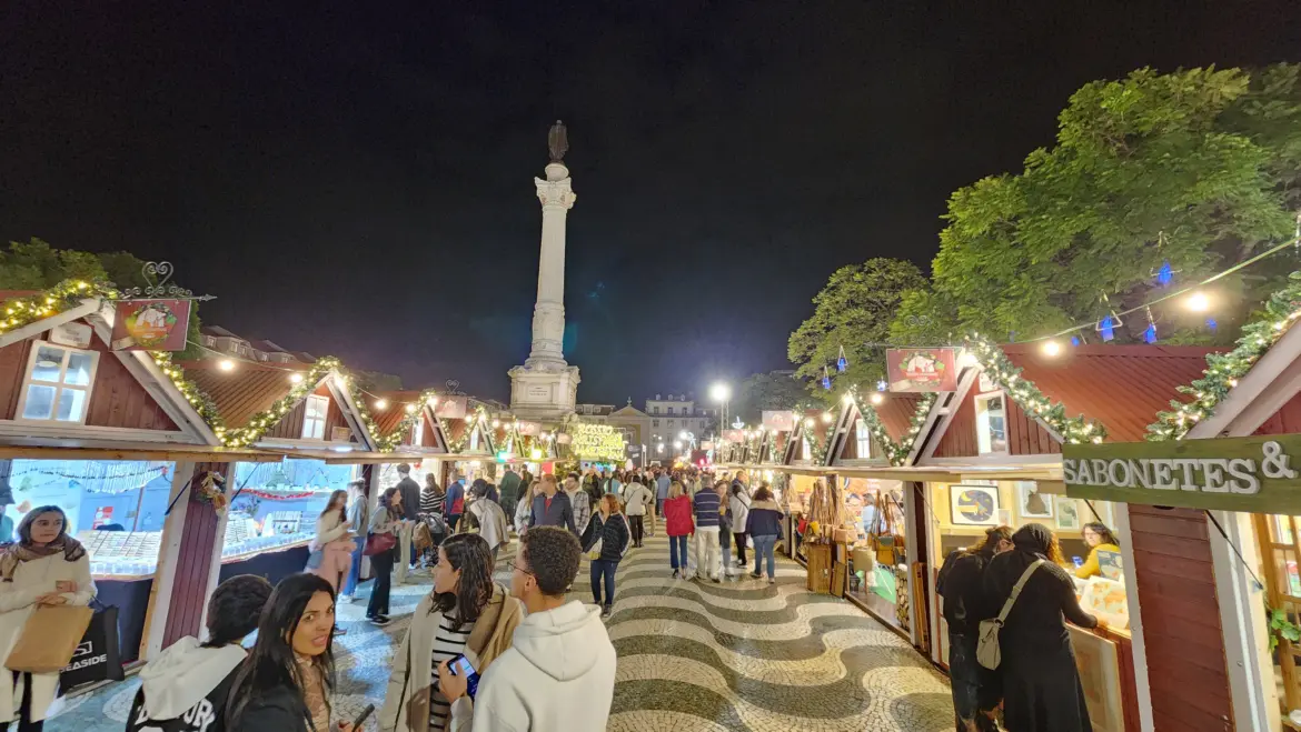 Christmas market, Rossio Square, Lisbon, Portugal
