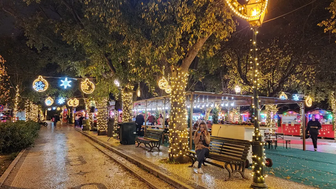 Christmas market at Miradouro de São Pedro de Alcântara, Lisbon, Portugal