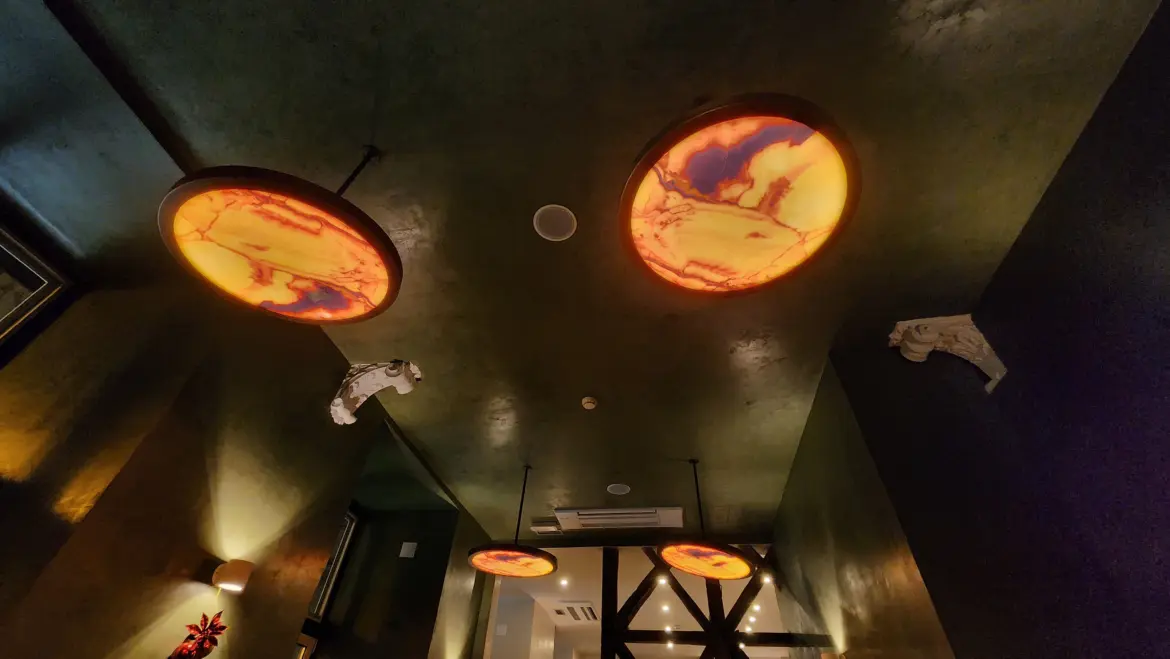 Pastéis de nata light fixtures, Nat'elier, Lisbon, Portugal