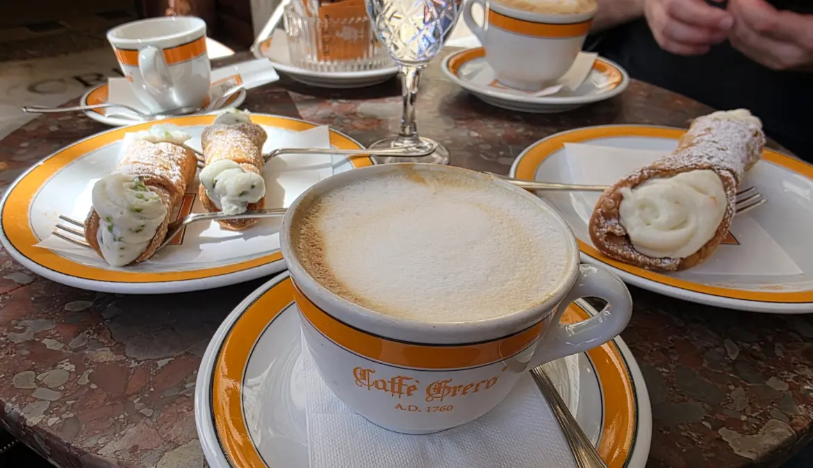 Coffees and cannoli, Antico Caffè Greco, Rome, Italy