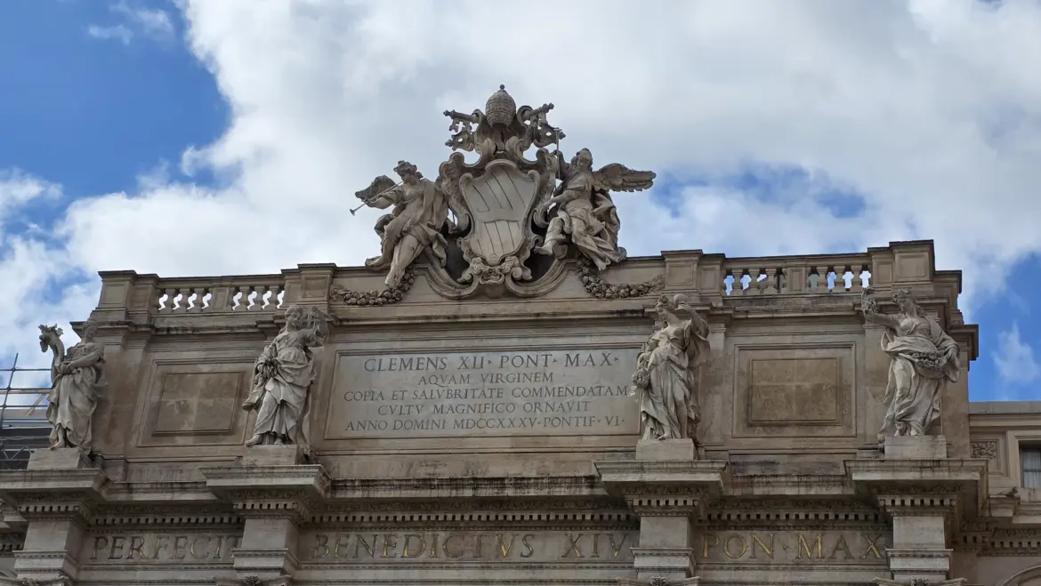 Trevi Fountain inscription commemorating Pope Clement XII, Rome, Italy
