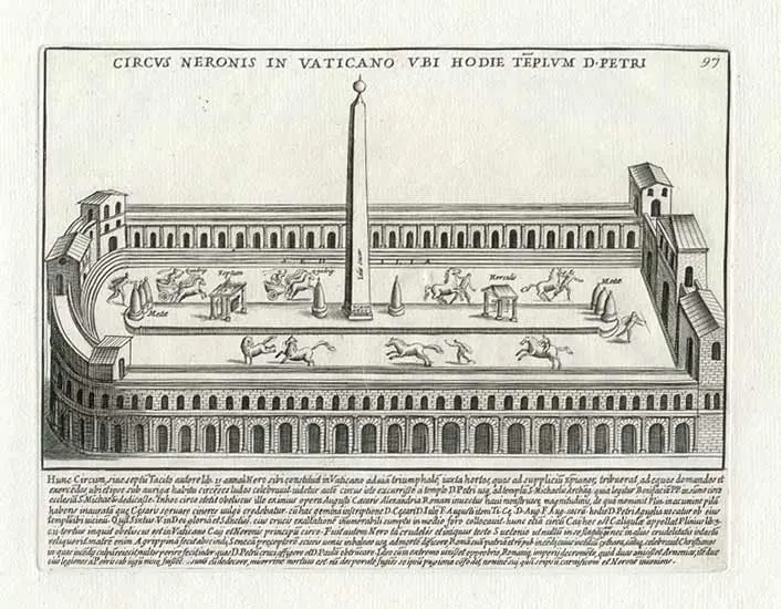 Drawing of the Circus of Nero and the obelisk by Pietro Santi Bartoli, 1699