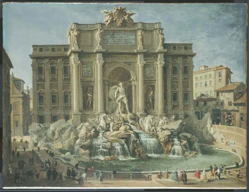 Trevi Fountain in the 18th century, painted by G.P. Panini