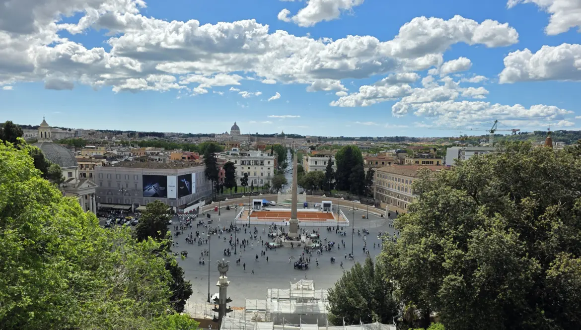 View of Piazza del Popolo from the Terrazza del Pincio (Pincian Hill), Rome, Italy