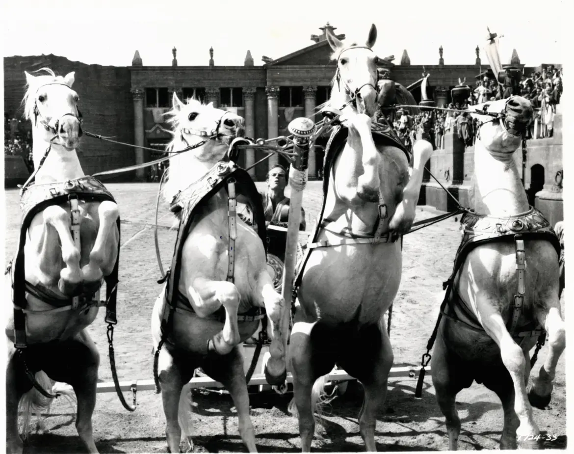 Chariot race scene at the Circus Maximus, Ben-Hur (Movie), 1959