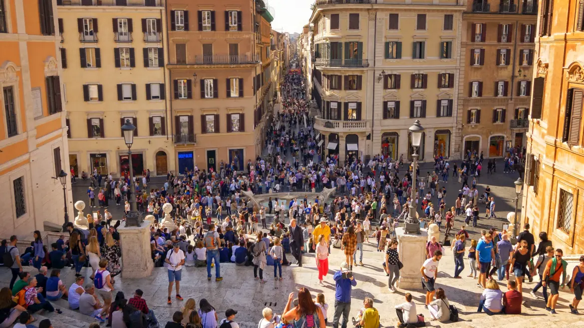 View of Via dei Condotti from the Spanish Steps, Rome, Italy