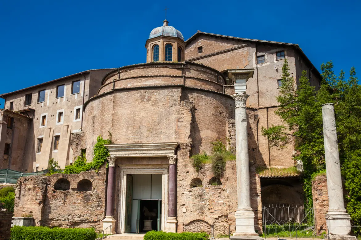 Temple of Romulus now part of the Church of Santi Cosma e Damiano, Rome, Italy