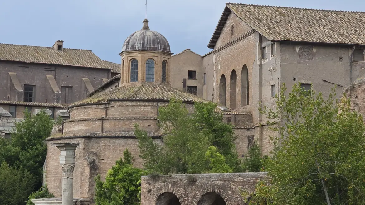 Temple of Romulus now part of the Church of Santi Cosma e Damiano, Rome, Italy