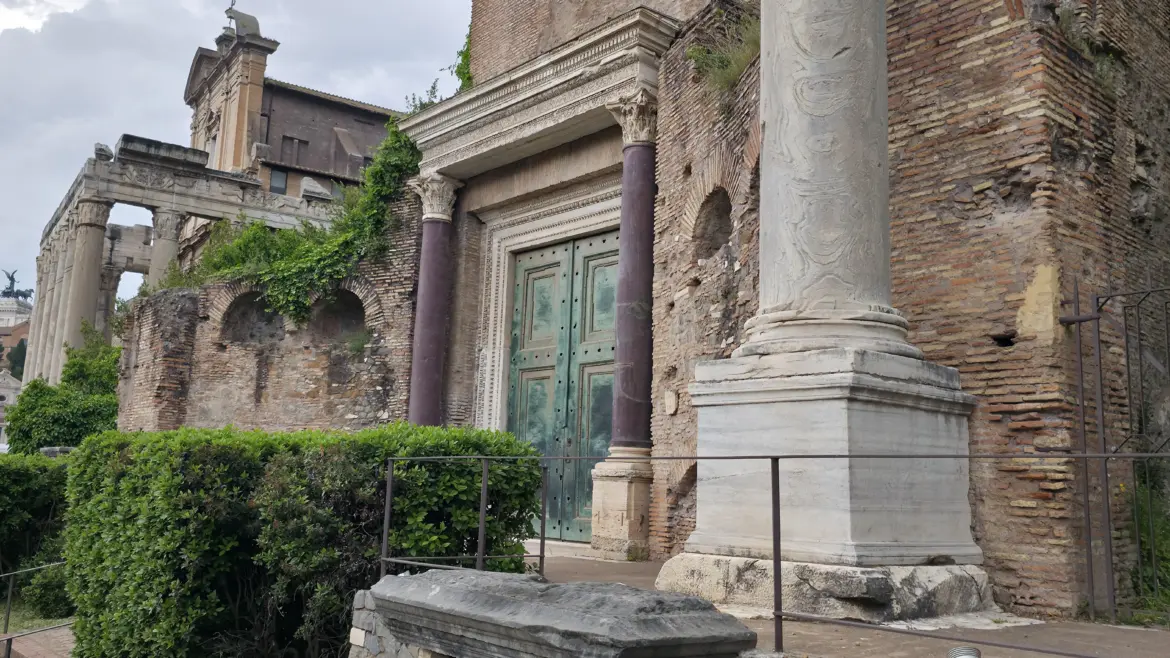 Temple of Romulus now part of the Church of Santi Cosma e Damiano, Rome, Italy
