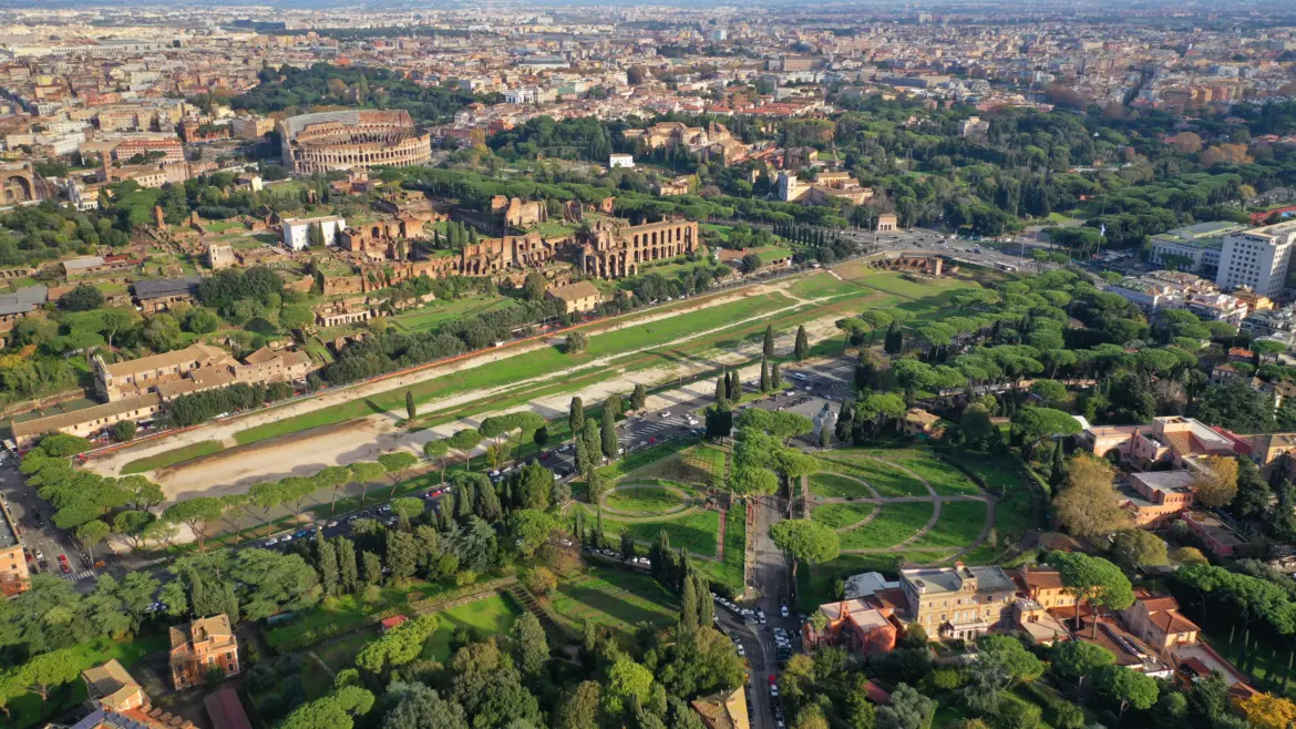 Aerial shot of Circus Maximus, Rome, Italy