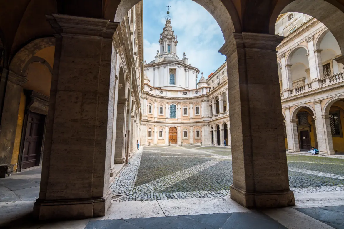 Courtyard of Sant’Ivo alla Sapienza Church, Rome, Italy