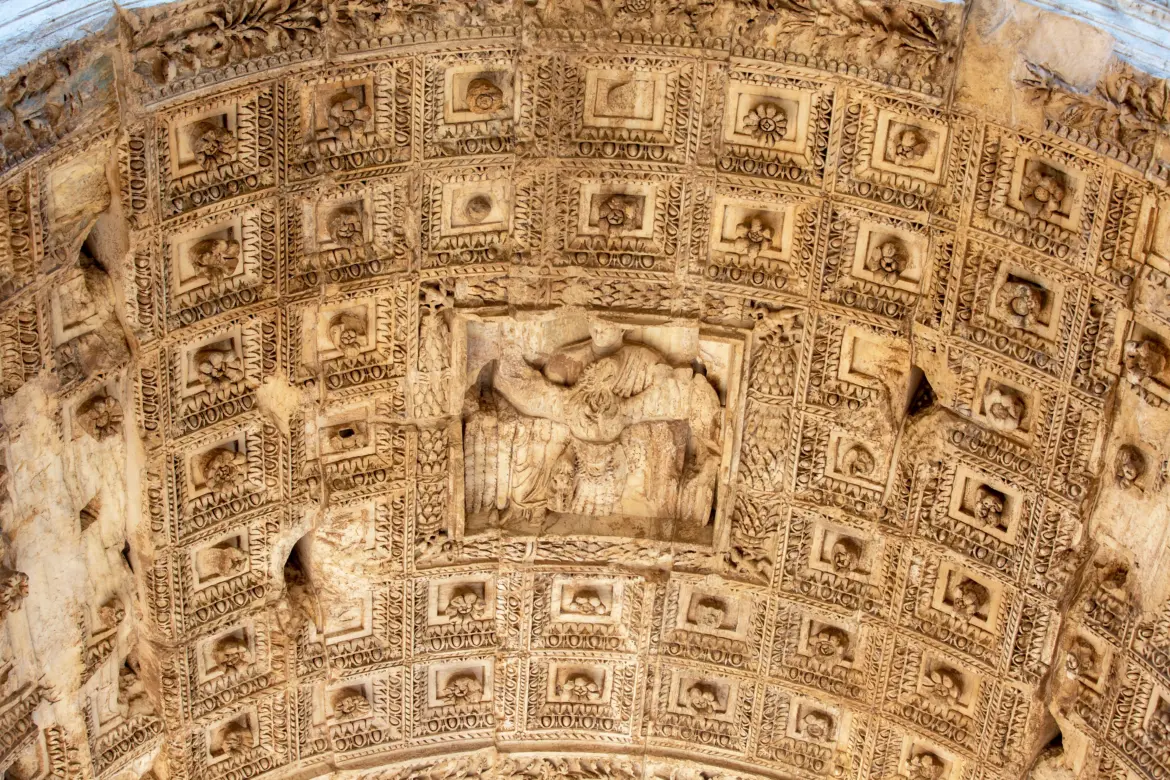 Detail of the central soffit coffers, Arch of Titus, Rome, Italy