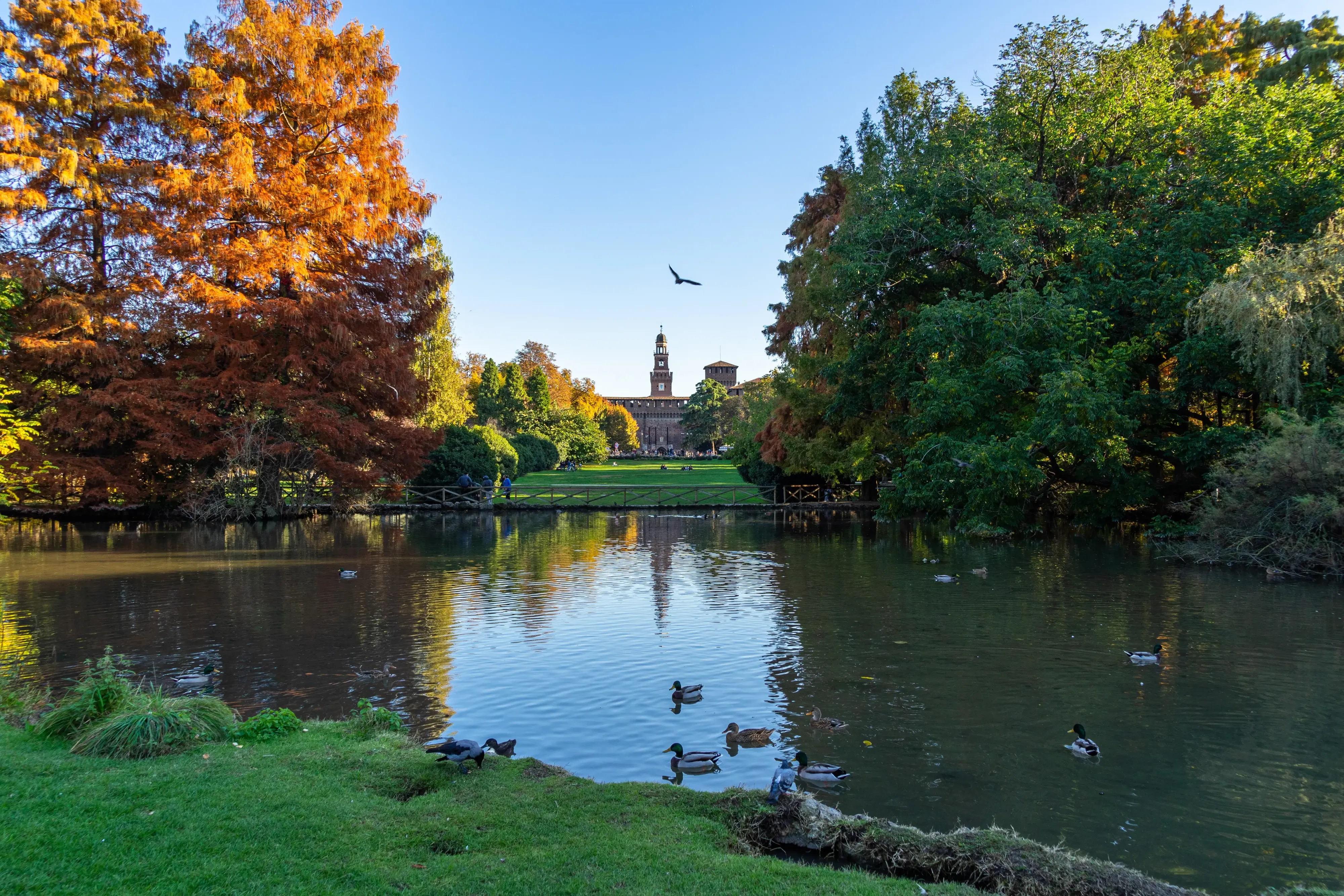 Parco Sempione (Simplon Park) in the fall, Milan, Italy