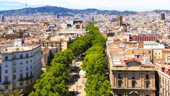 View of La Rambla from the Christopher Columbus monument, Barcelona, Spain