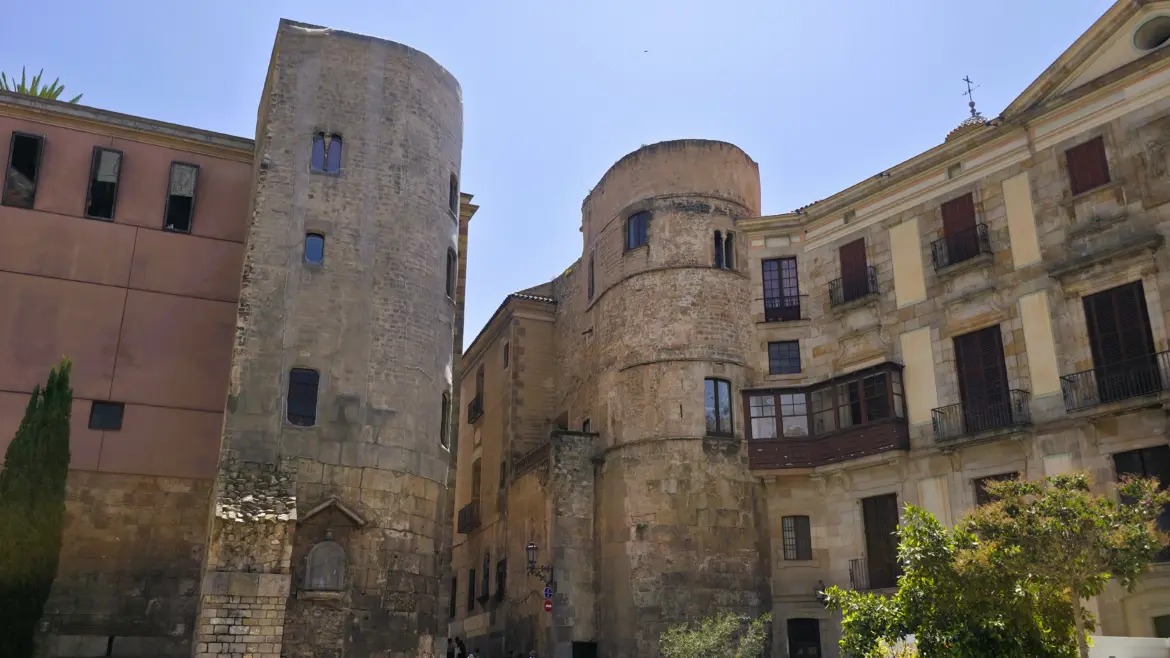 The old Praetoria gate of Roman Barcino, Plaça Nova, Barcelona, Spain