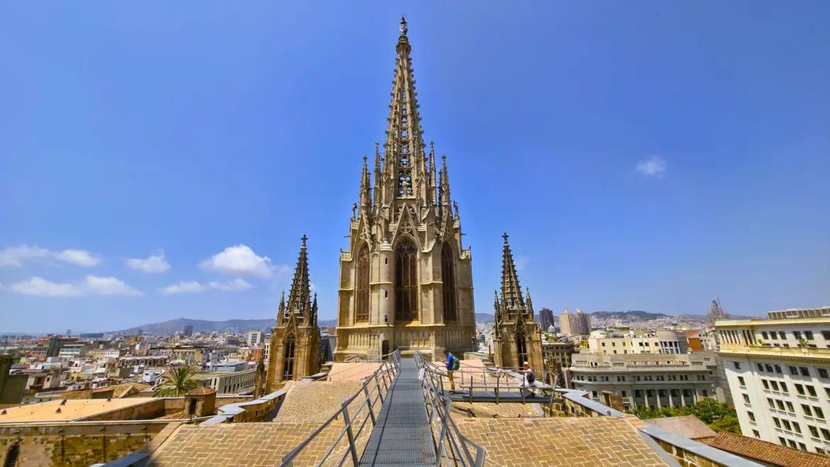 Central spire, rooftop of the Barcelona Cathedral, Barcelona, Spain