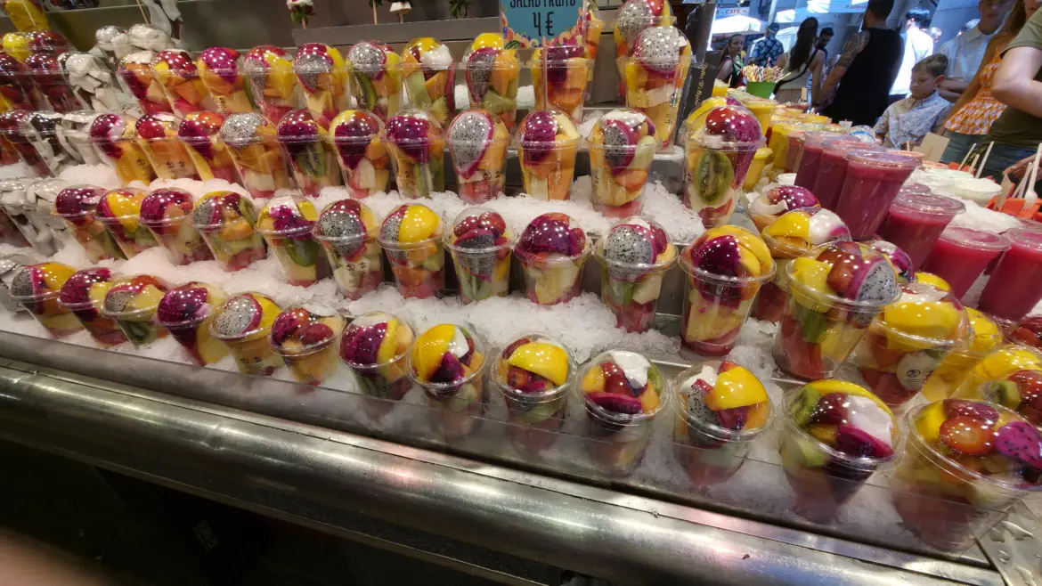 Fruit & juice stall, Sant Josep de la Boqueria Market, Barcelona, Spain