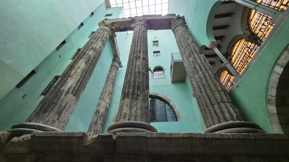 The remaining columns of the Temple of Augustus, Barcelona, Spain