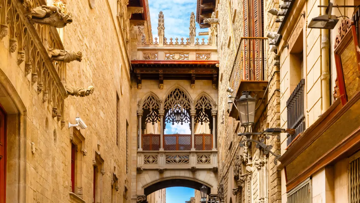 Pont del Bisbe, Gothic Quarter (Barri Gòtic), Barcelona, Spain