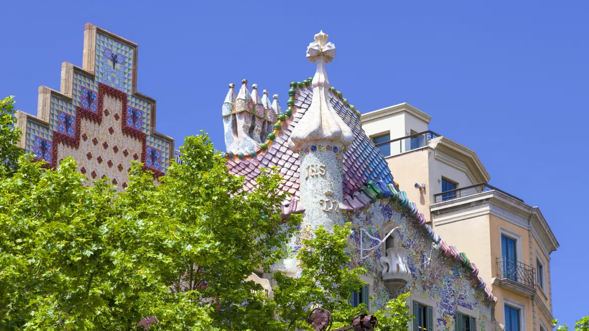 Colorful rooftops of Casa Batlló and Casa Amatller, Barcelona, Spain