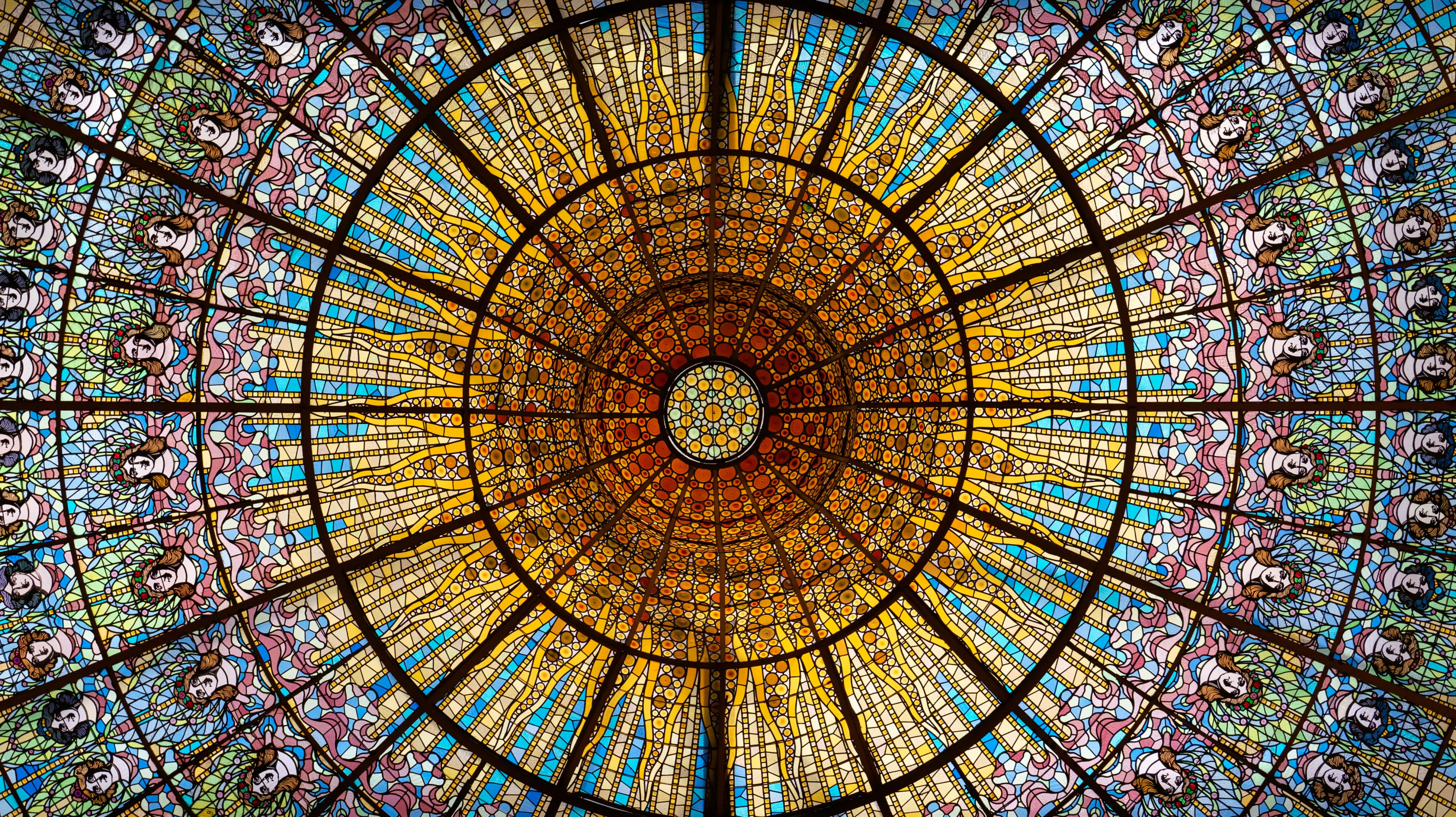 Stained glass dome, Palau de la Música Catalana, Barcelona, Spain
