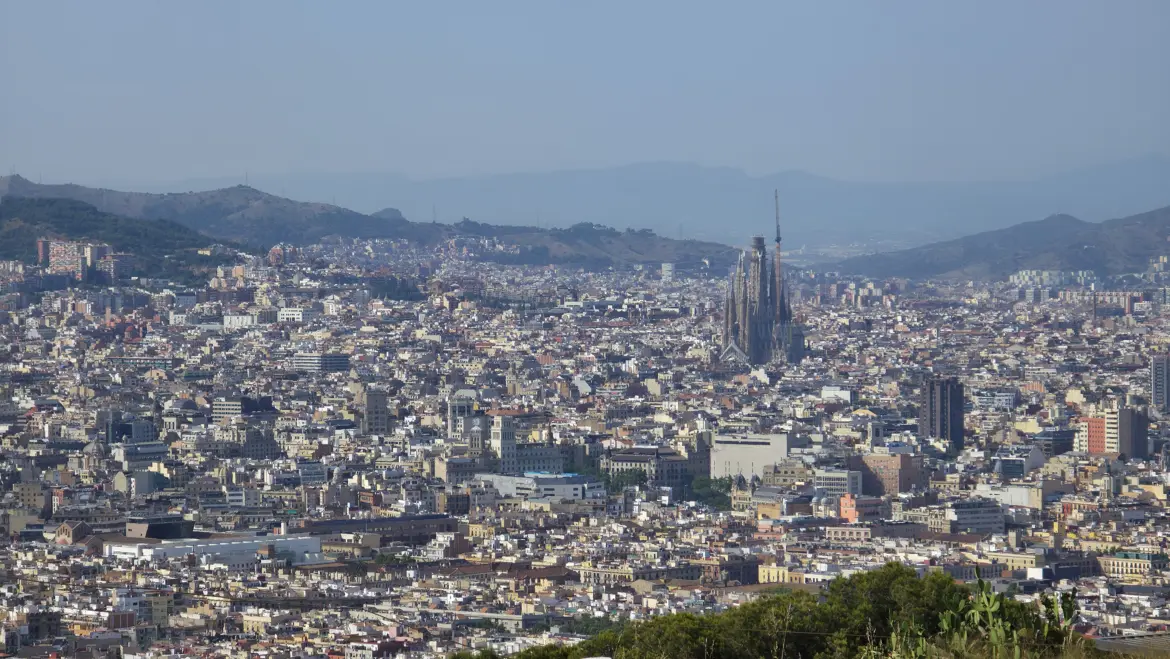 View of the Sagrada Família from Montjuïc Castle, Barcelona, Spain