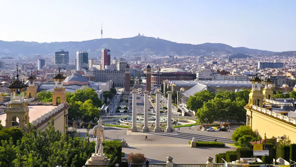 View of Plaça d’Espanya from Palau Nacional, Barcelona, Spain
