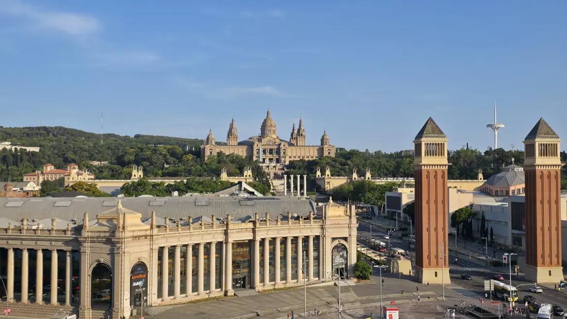 View of Plaça d’Espanya from Arenas de Barcelona, Barcelona, Spain