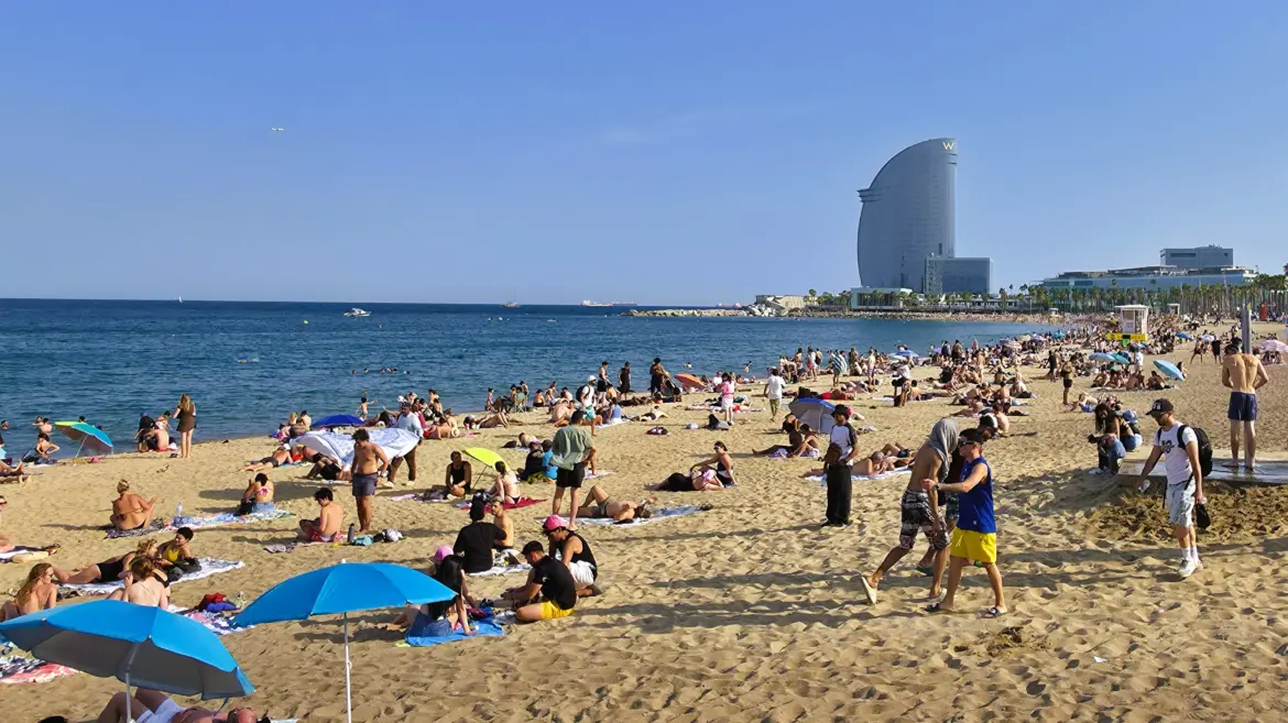 Barceloneta Beach and the W Barcelona Hotel, Spain