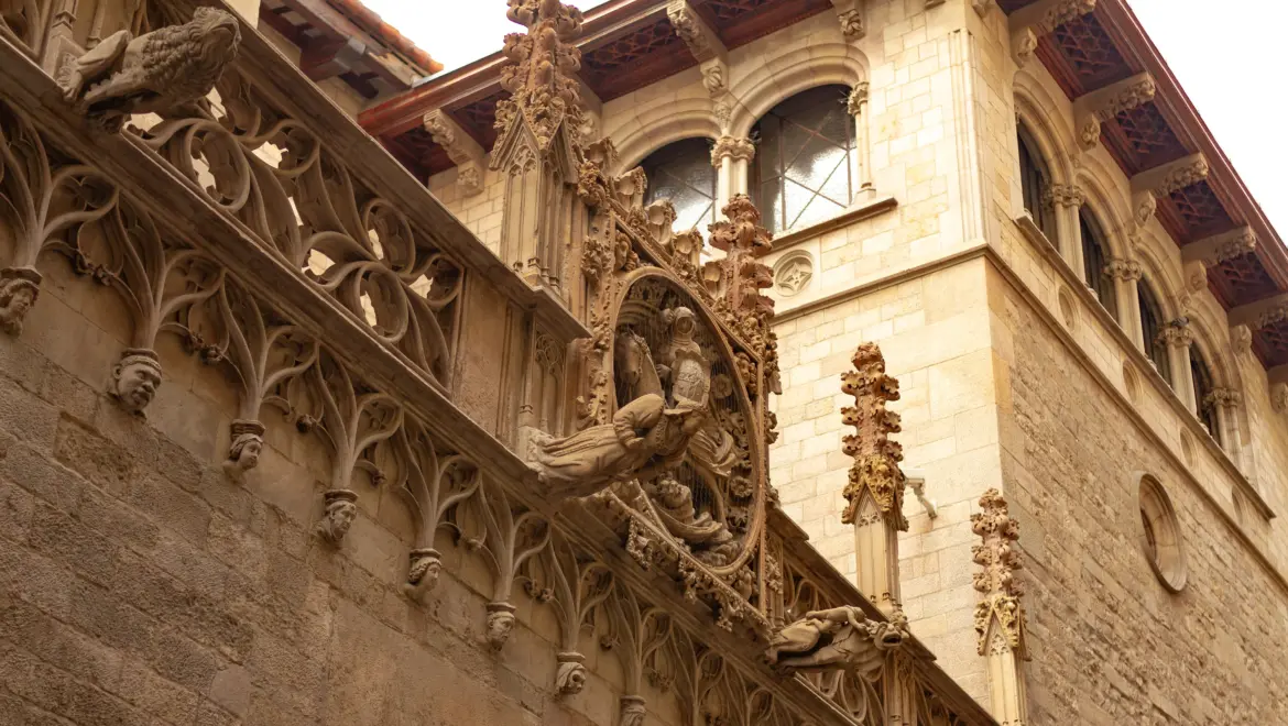 Façade of Carrer del Bisbe, Barcelona, Spain