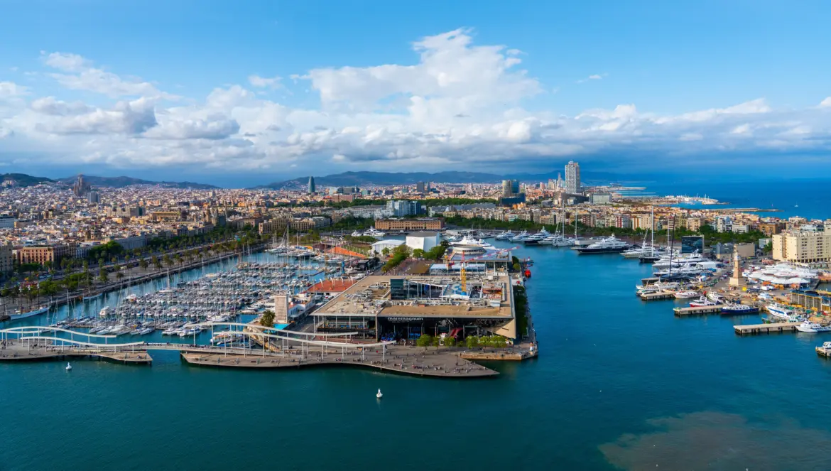 Aerial view of Marina Port Vell, Barcelona, Spain Aerial view of Marina Port Vell, Barcelona, Spain