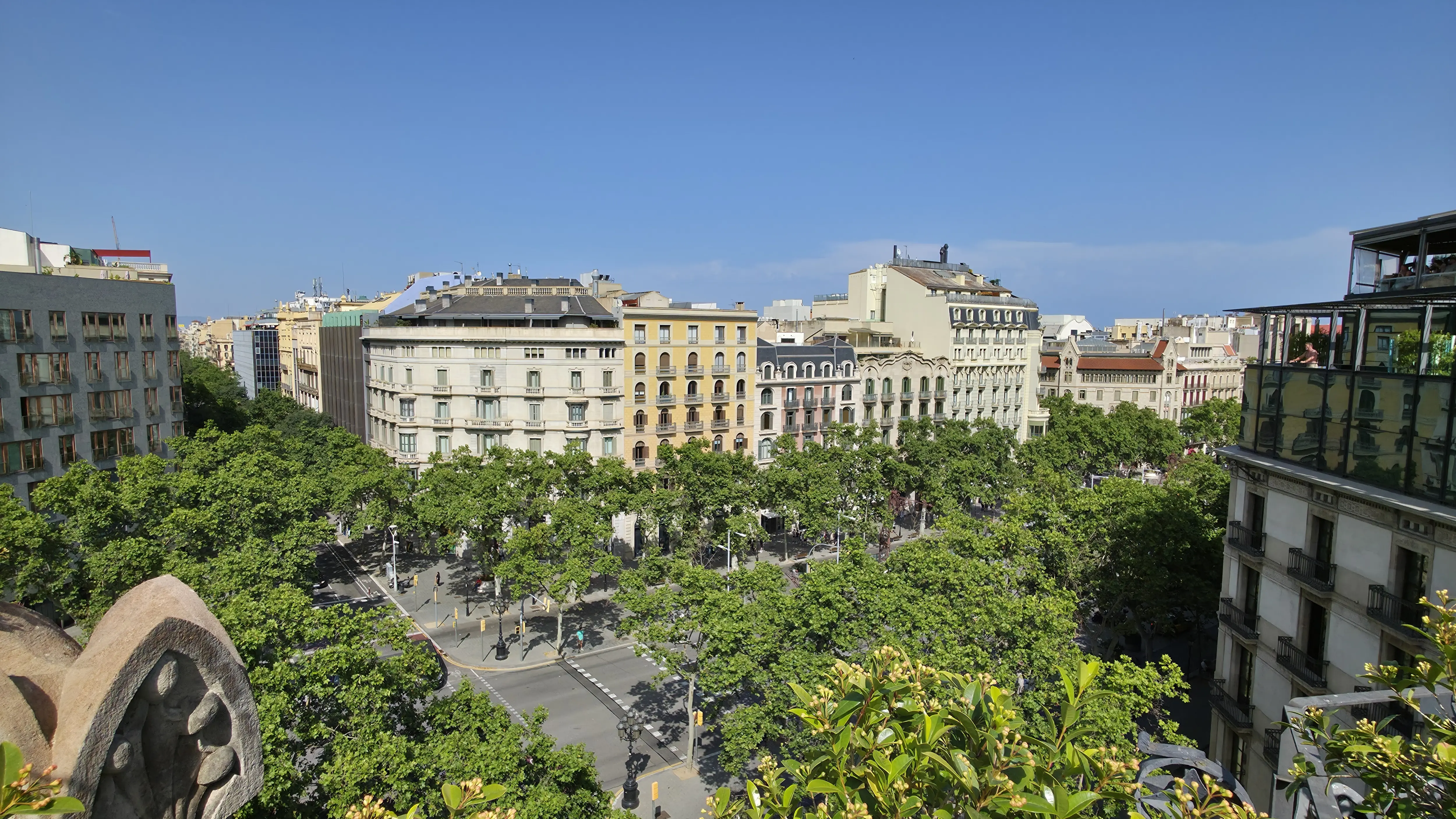 View of Passeig de Gràcia (Eixample district) from Verbena Terrace Rooftop, Monument Hotel, Barcelona, Spain