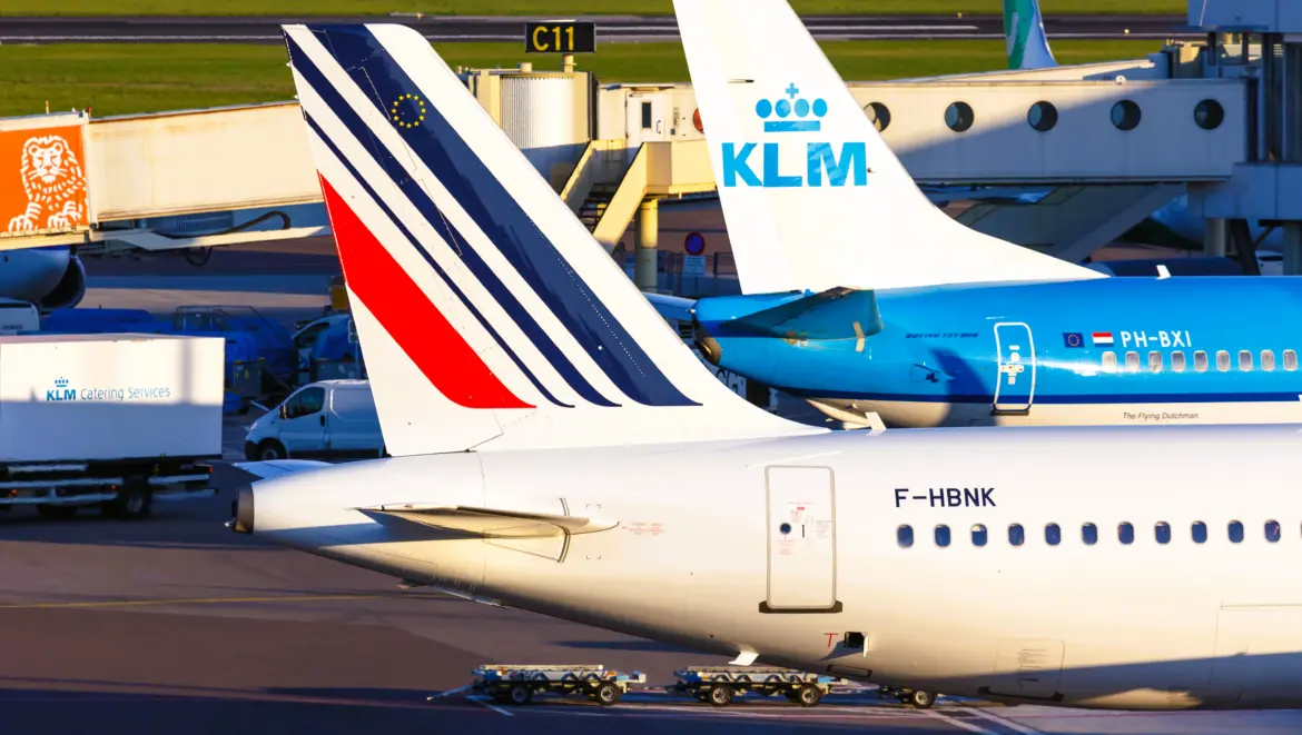 KLM and Air France aircrafts at Amsterdam Schiphol Airport (AMS), Netherlands