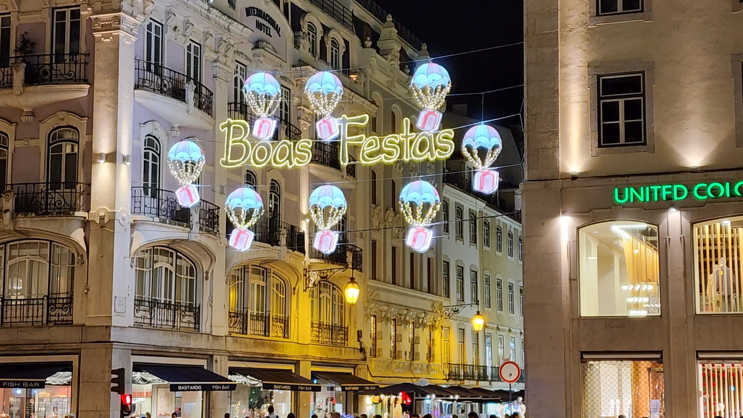 Christmas lights, Lisbon, Portugal