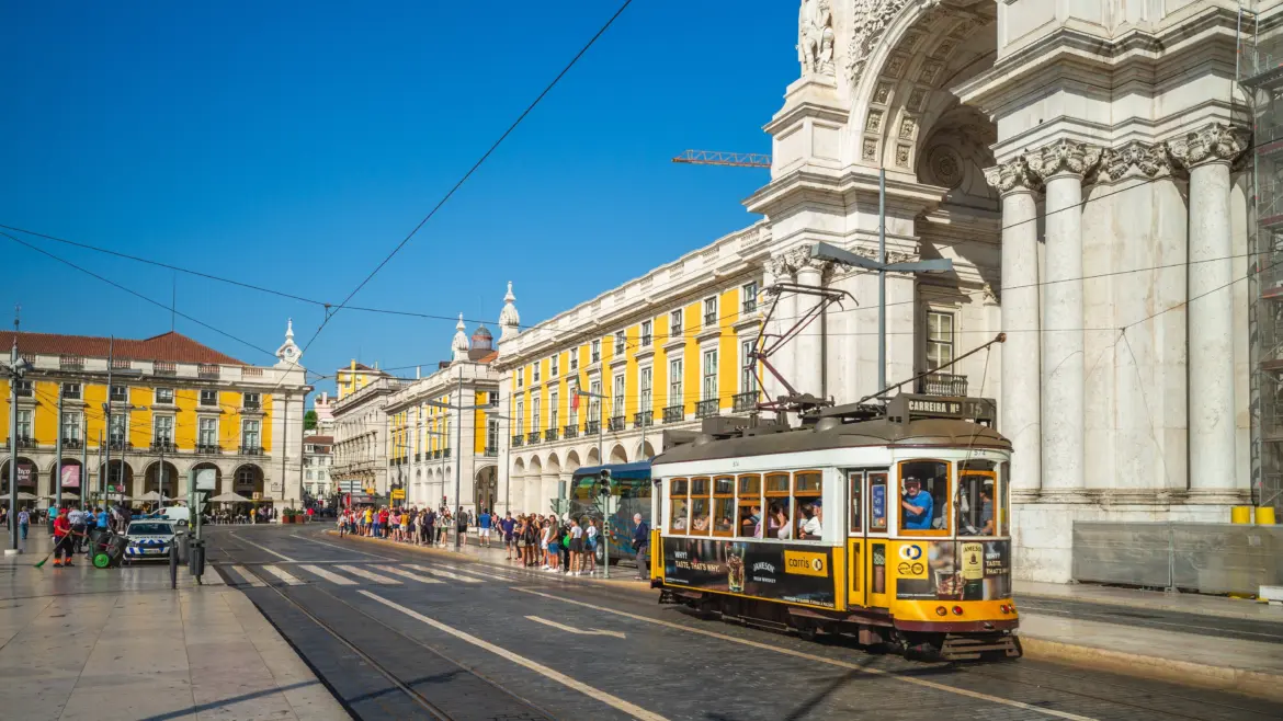 Lisbon Tram at Praça do Comércio, Portugal