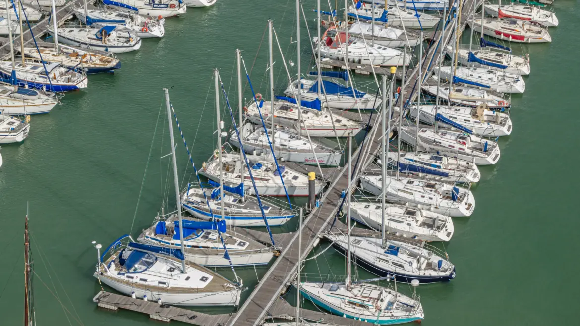 View of the marina from the Monument of the Discoveries (Padrão dos Descobrimentos), Belém, Lisbon, Portugal
