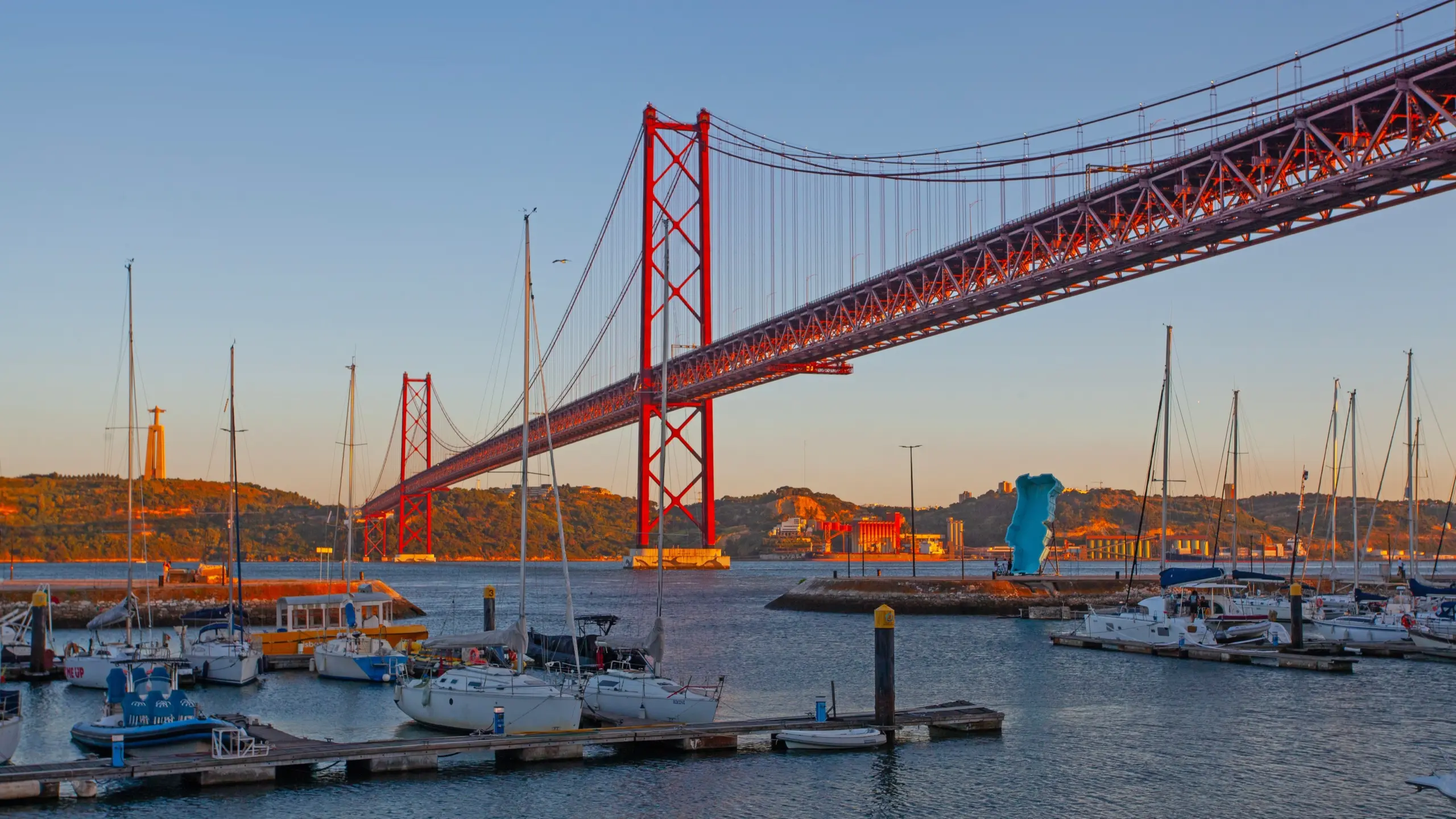 Alcântara docks under the 25 de Abril Bridge (Ponte 25 de Abril), Lisbon, Portugal
