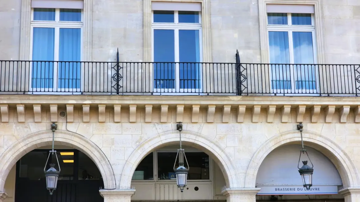 Beautiful wrought-iron balconies, Hôtel du Louvre, Paris, France