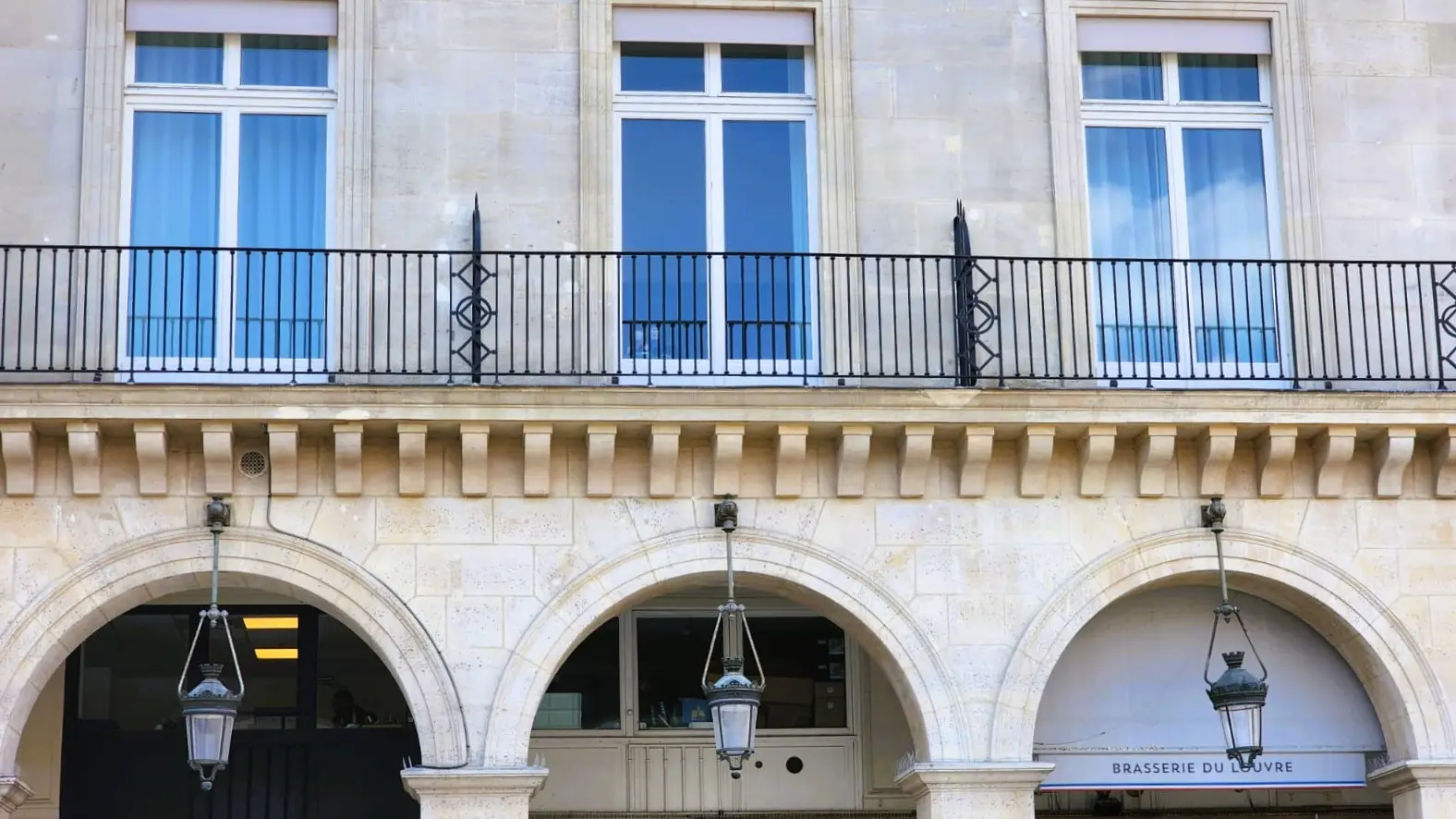 Beautiful wrought-iron balconies, Hôtel du Louvre, Paris, France