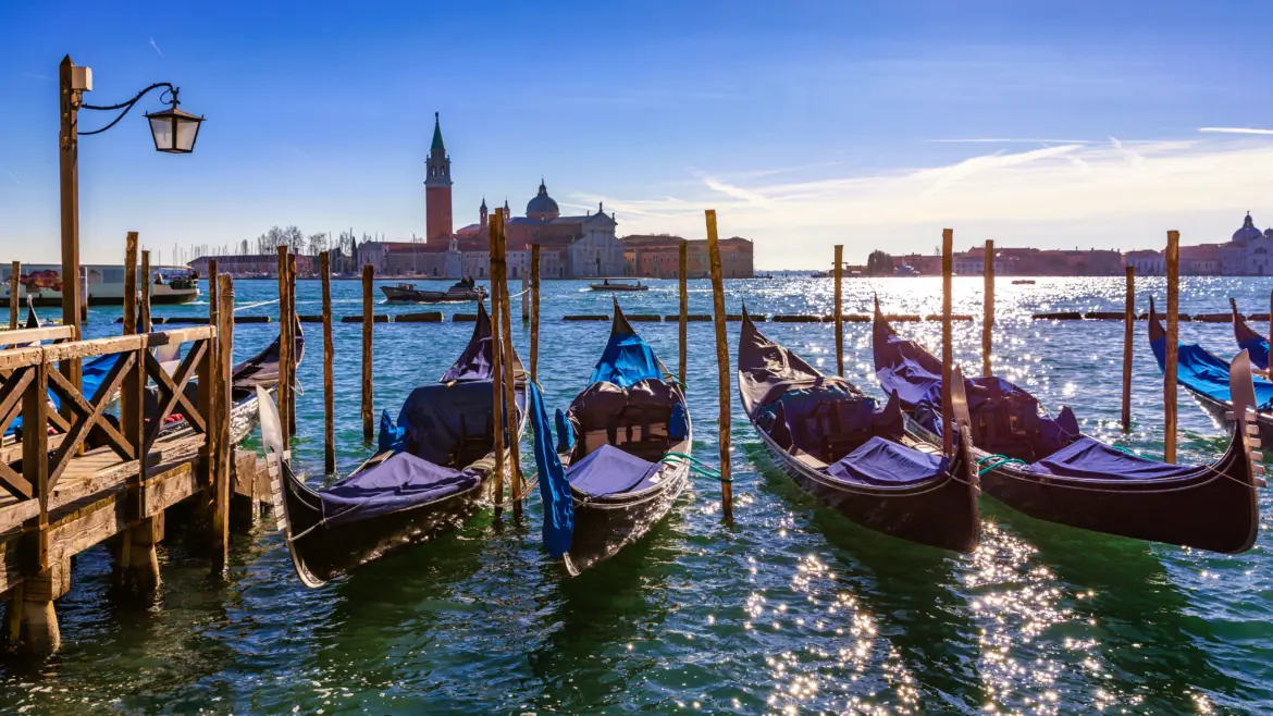 Gondolas near St Mark’s Square, Venice, Italy