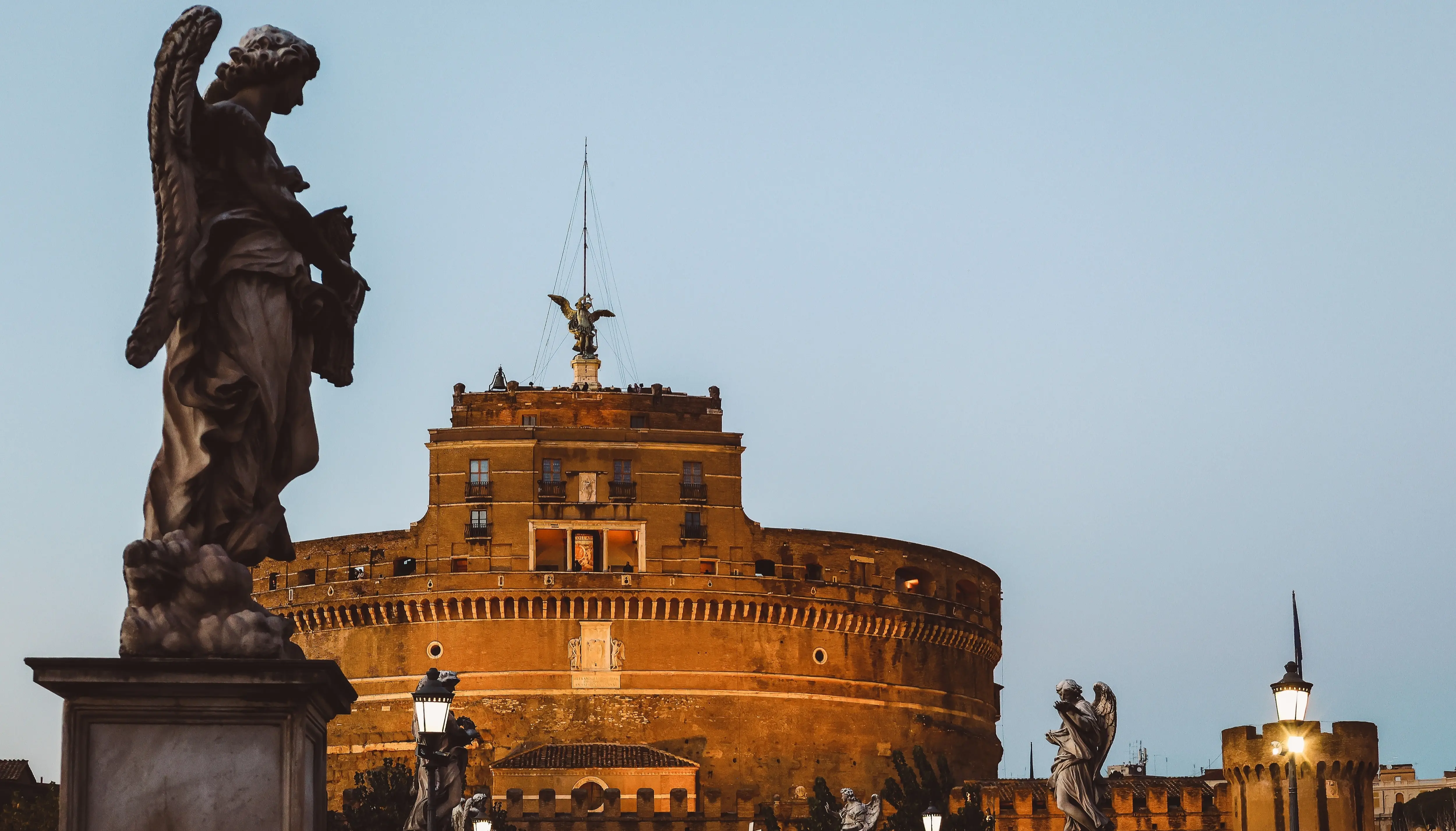View of Bernini’s Angels and Castel Sant’Angelo from Ponte Sant’Angelo, Rome, Italy