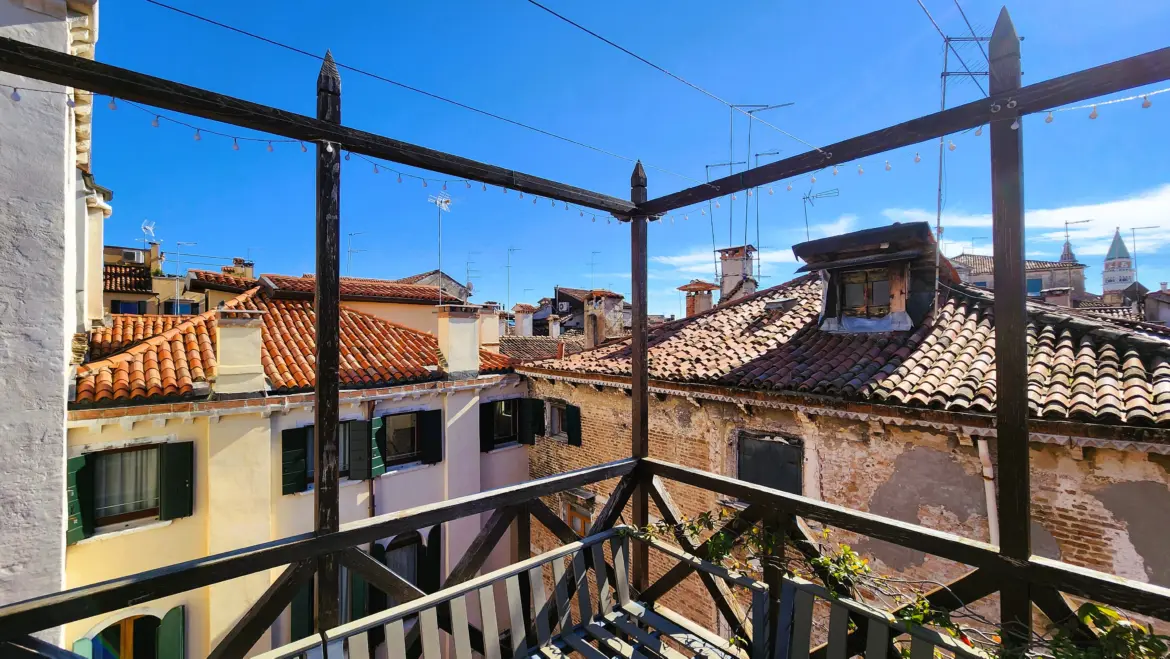 View historic Castello rooftops from Palazzo Cristo Venice Italy traditional Venetian architecture quieter residential side city