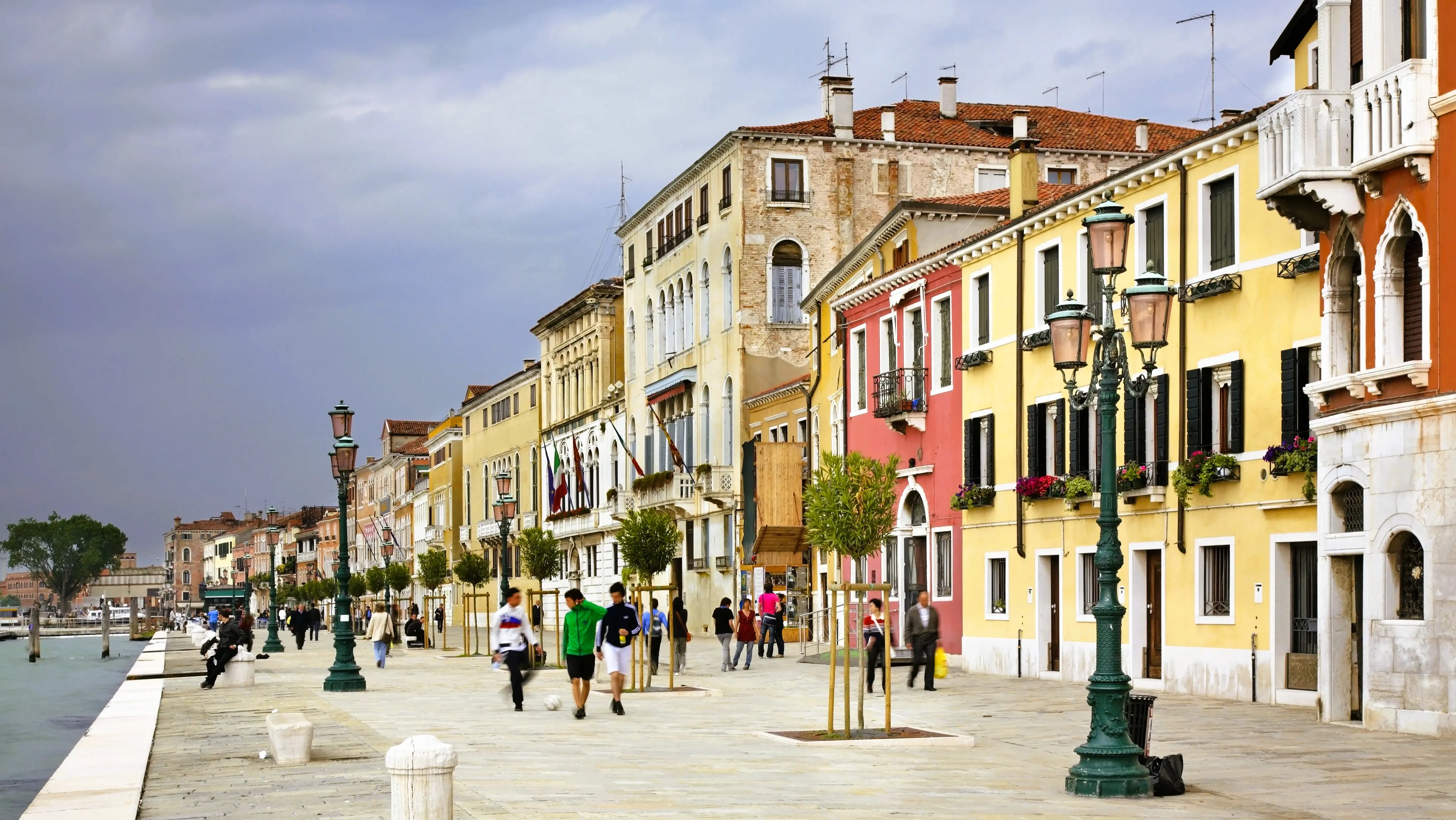 Fondamenta Zattere Al Ponto Lungo wide lively waterfront promenade Dorsoduro Venice Italy